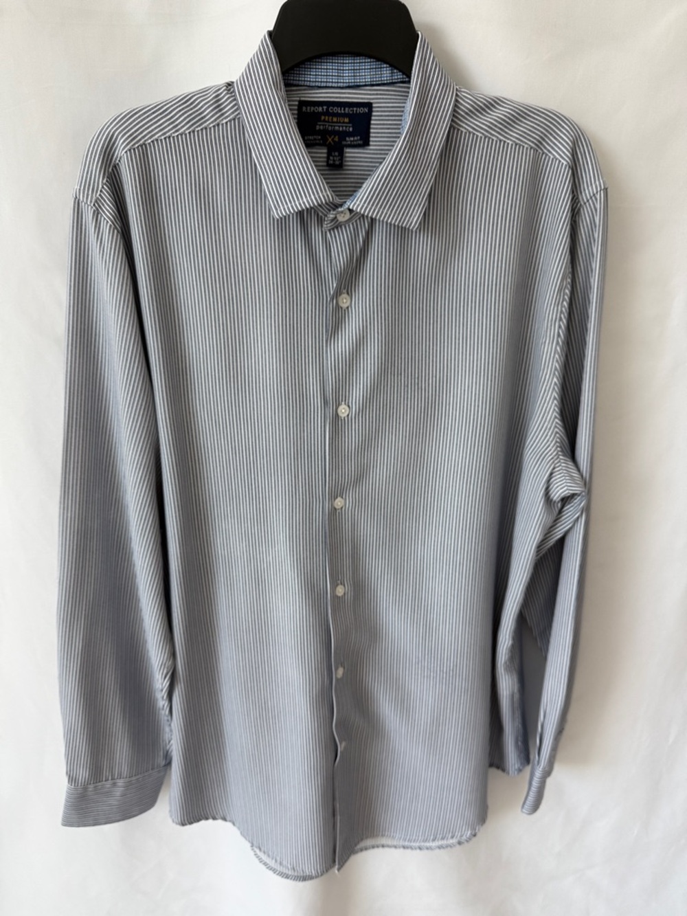 Report Collection Premium Performance Men's Blue Stripe Dress Shirt